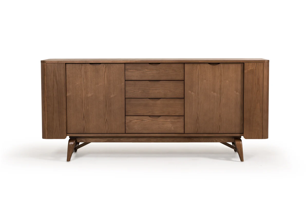 34" Walnut Wood And Veneer Buffet By Homeroots