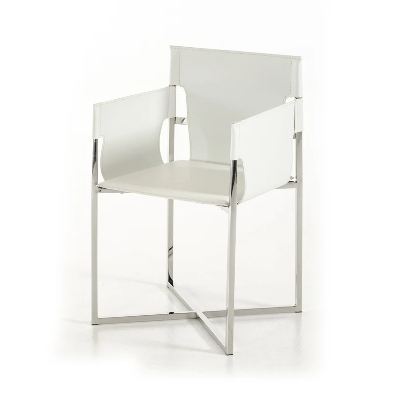 34' White Eco Leather And Stainless Steel Dining Chair By Homeroots