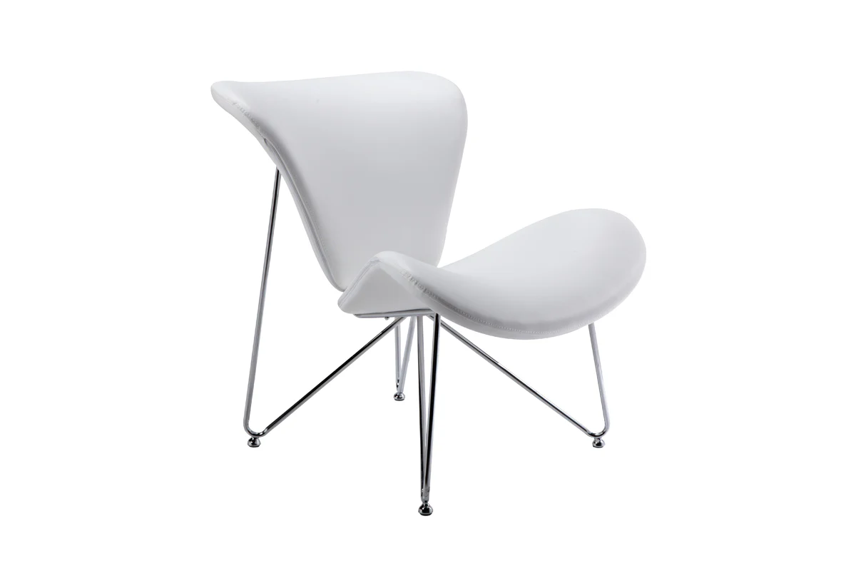 34' White Fabric Polyester and Metal Accent Chair By Homeroots