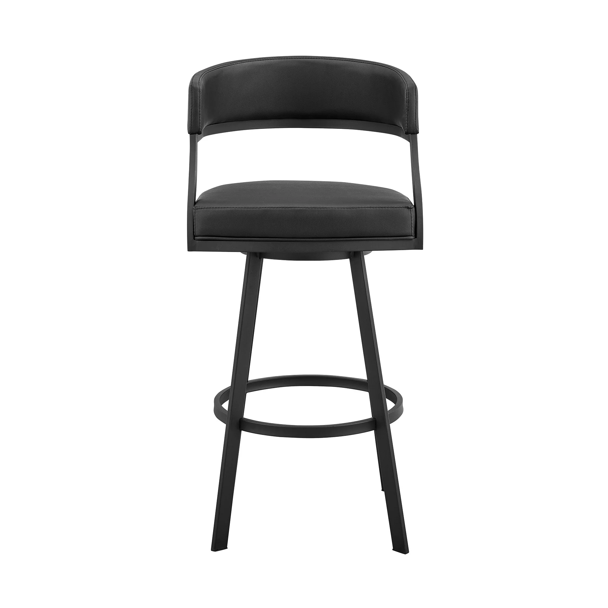 35" Black Faux Leather And Iron Swivel Low Back Counter Height Bar Chair By Homeroots - Image 3
