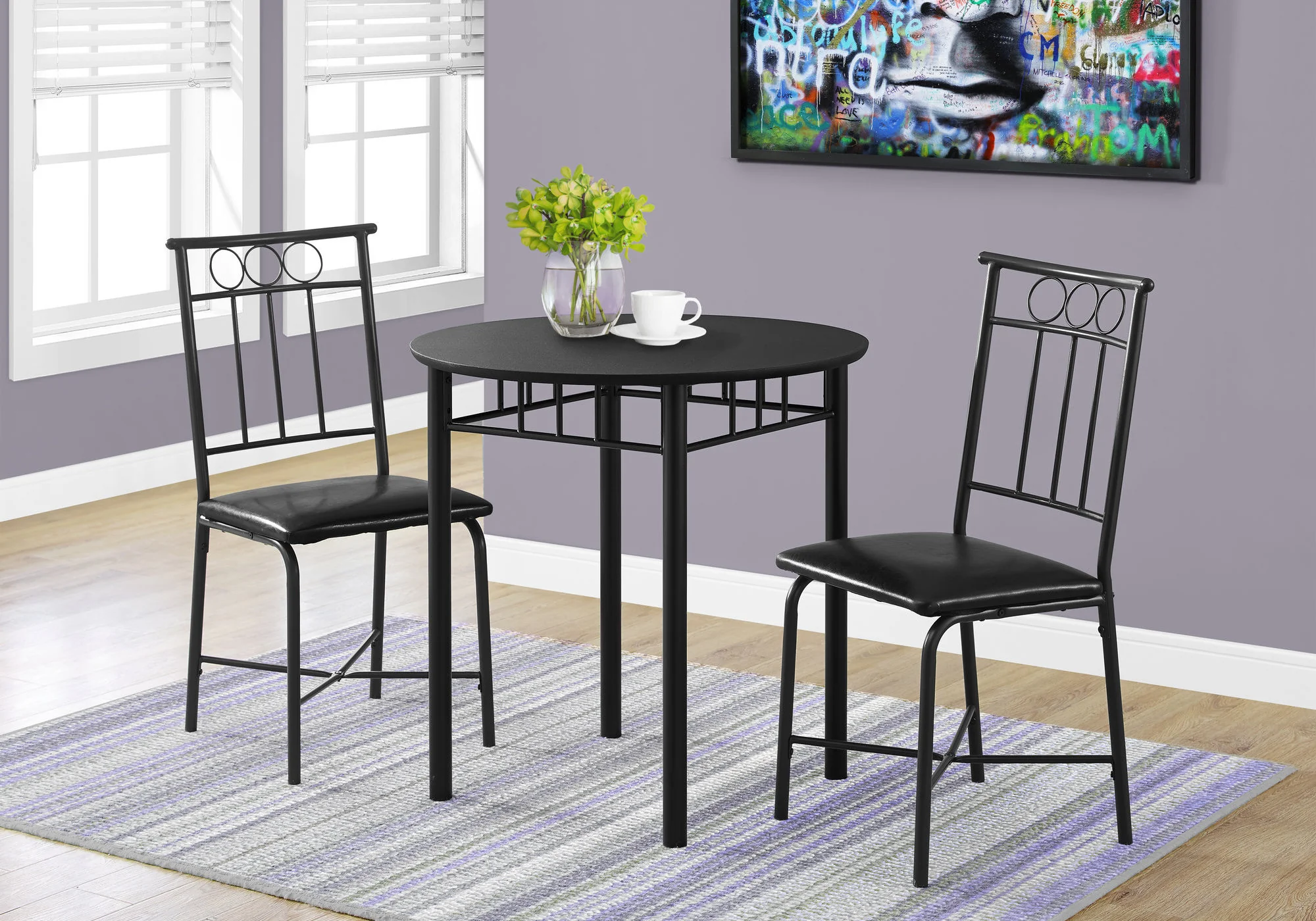 35" Black Leather Look Foam And Metal Three Pieces Dining Set By Homeroots