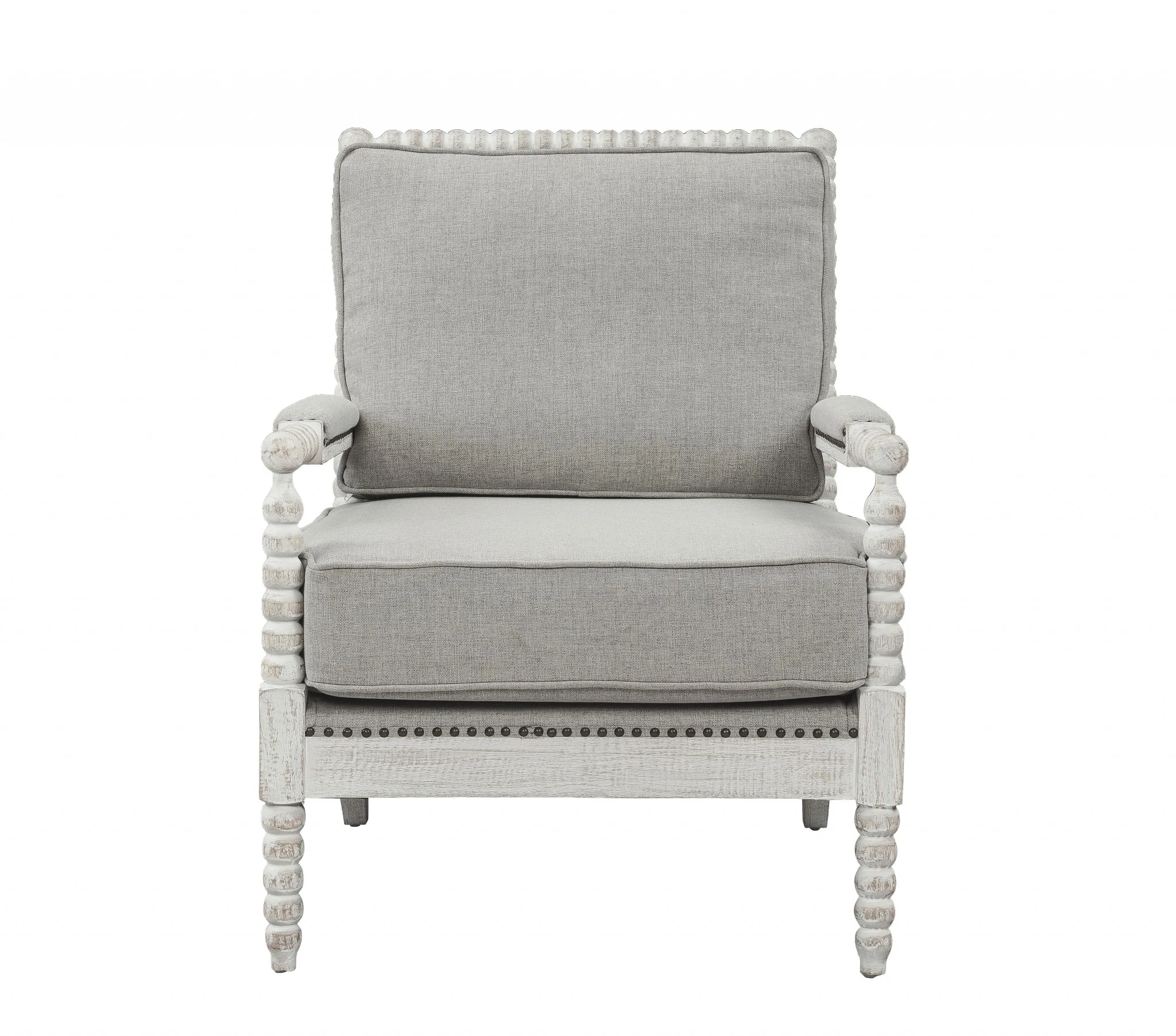 35" Gray Linen And Light Oak Solid Color Club Chair By Homeroots