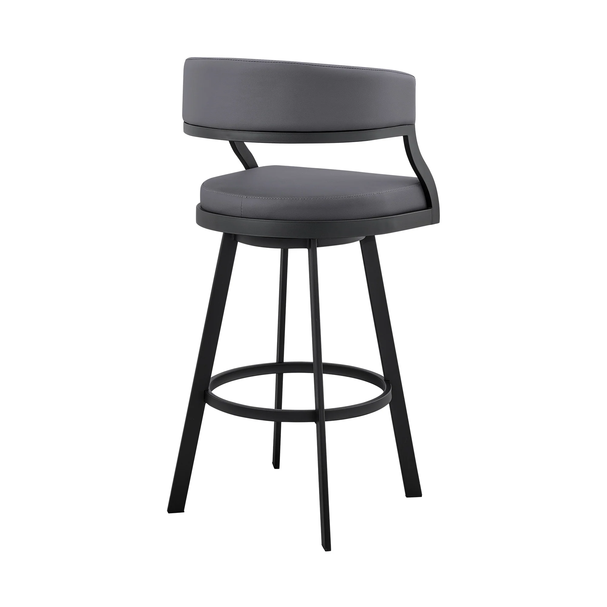 35" Grey Faux Leather And Iron Swivel Low Back Counter Height Bar Chair By Homeroots - Image 5