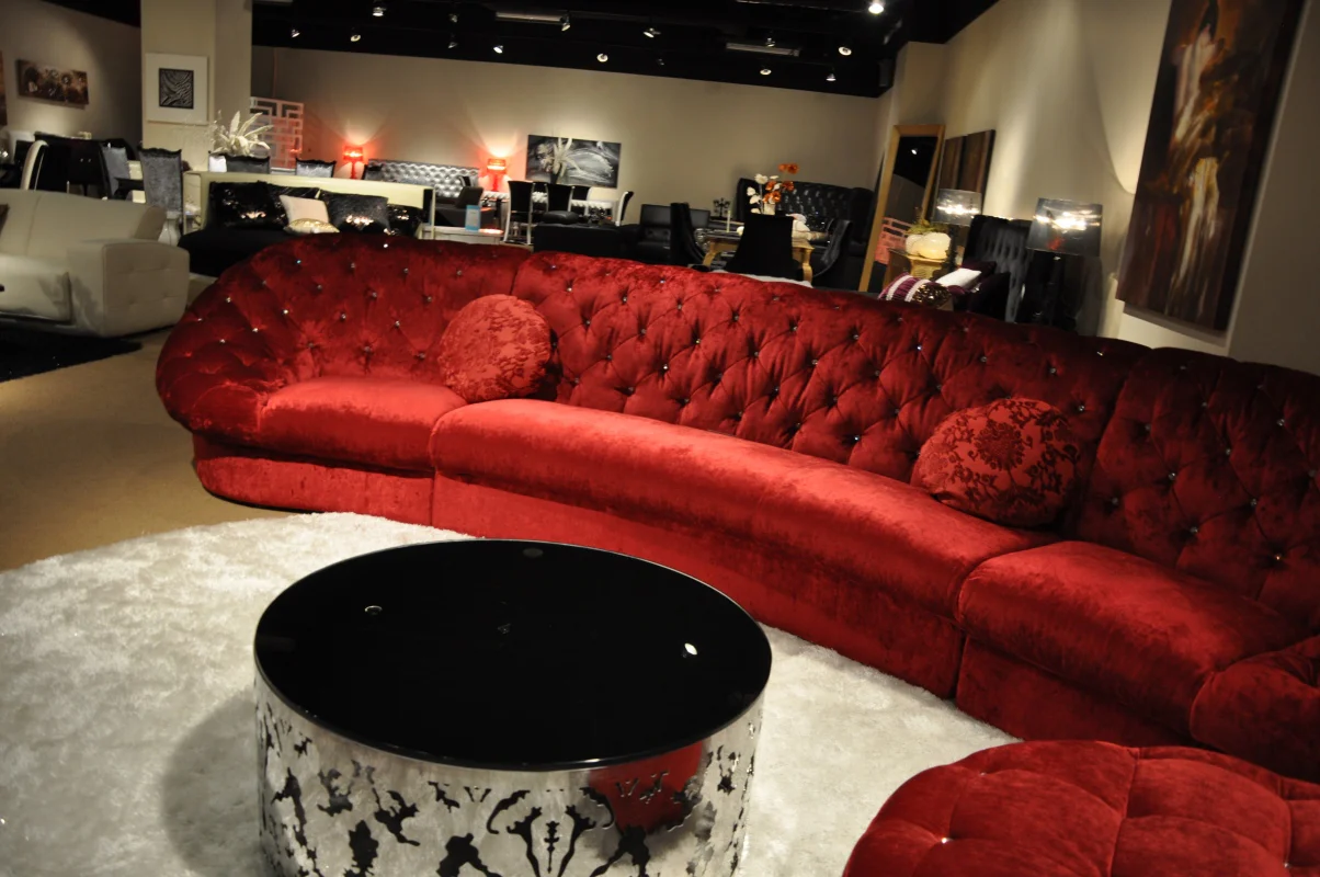 35' Red MDF and Velour Sectional Sofa By Homeroots