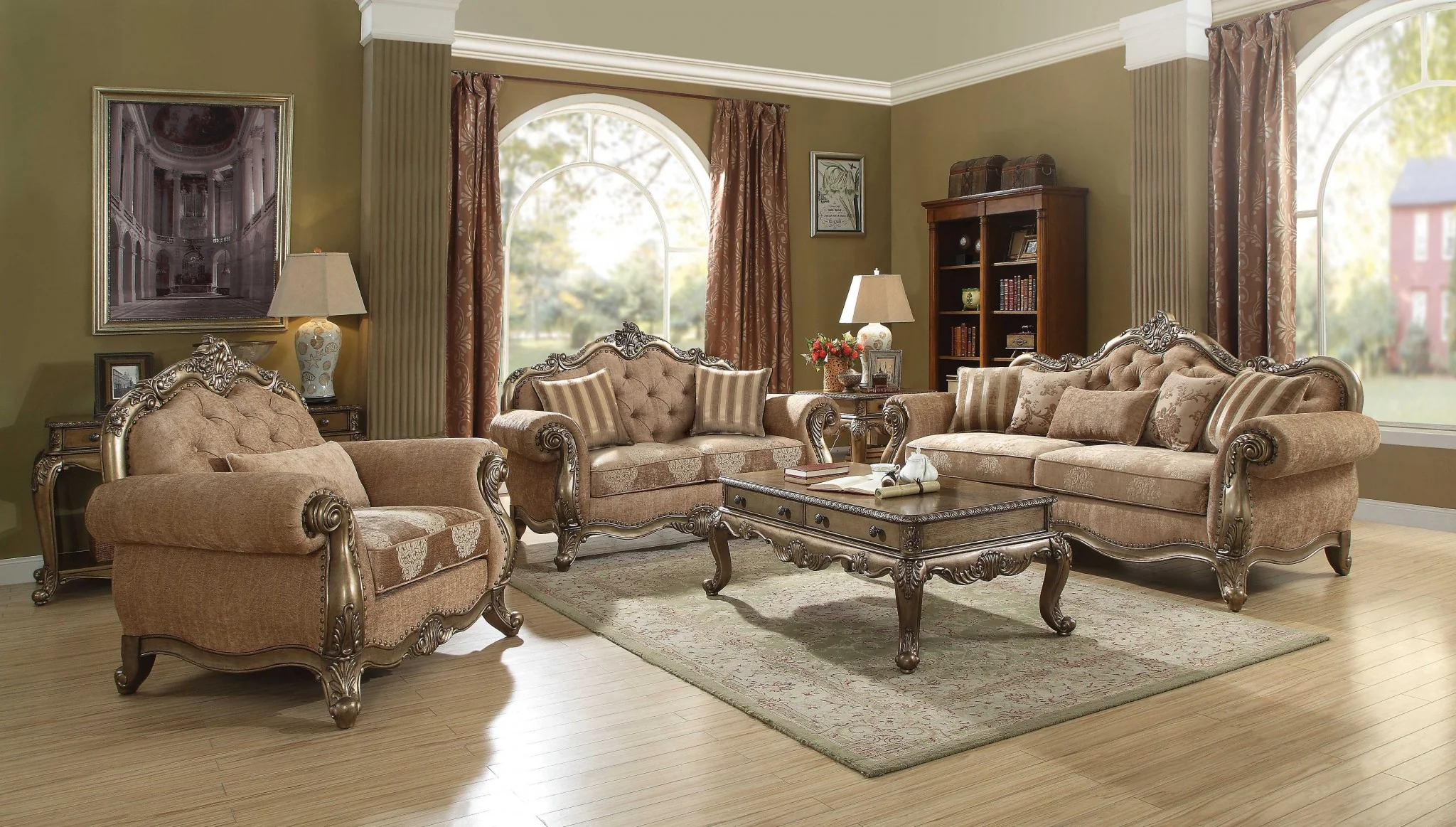 35" X 93" X 42" Fabric Vintage Oak Upholstery Poly Resin Sofa w5 Pillows By Homeroots - Image 2