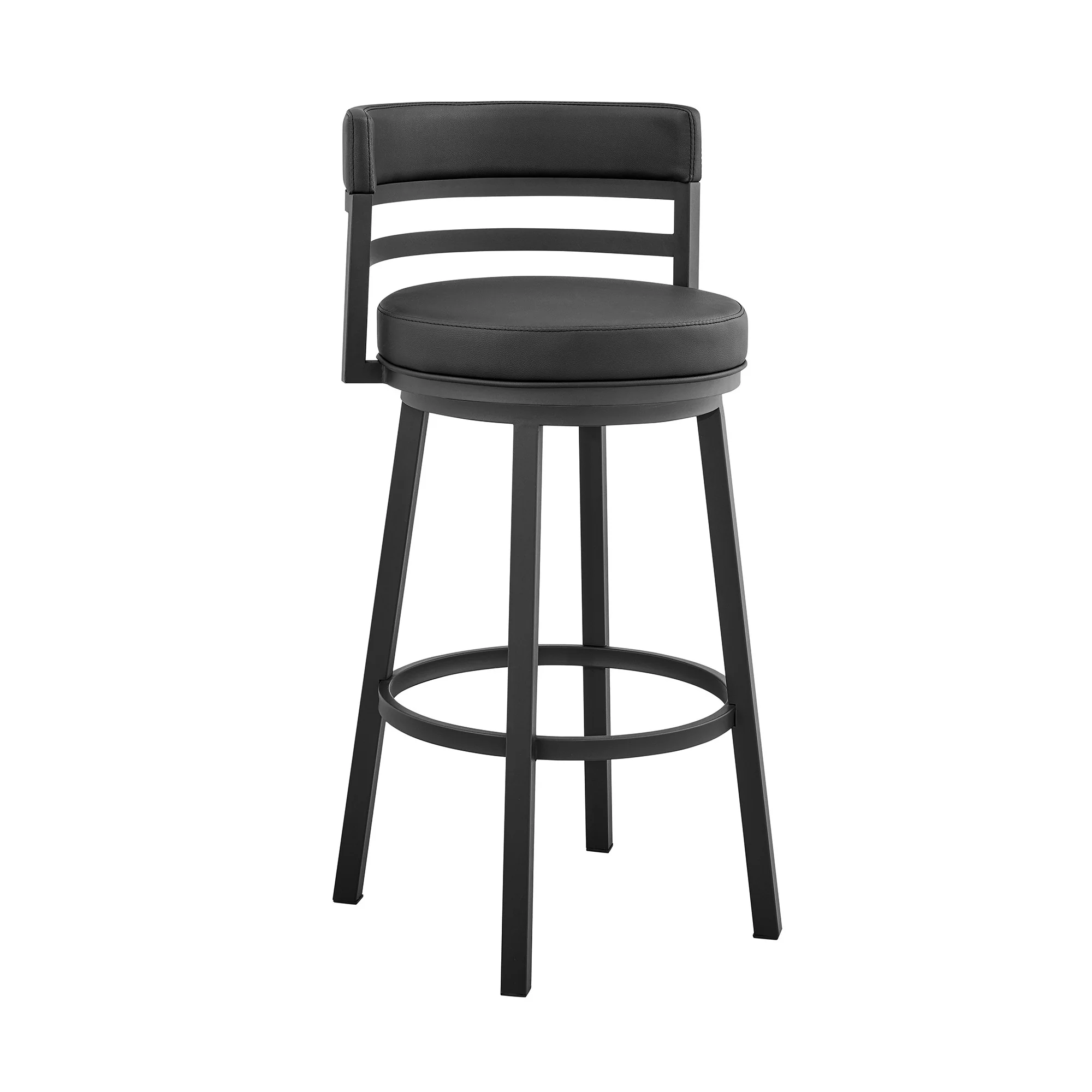 36" Black Faux Leather Counter Height Swivel Low Back Bar Chair By Homeroots - Image 2