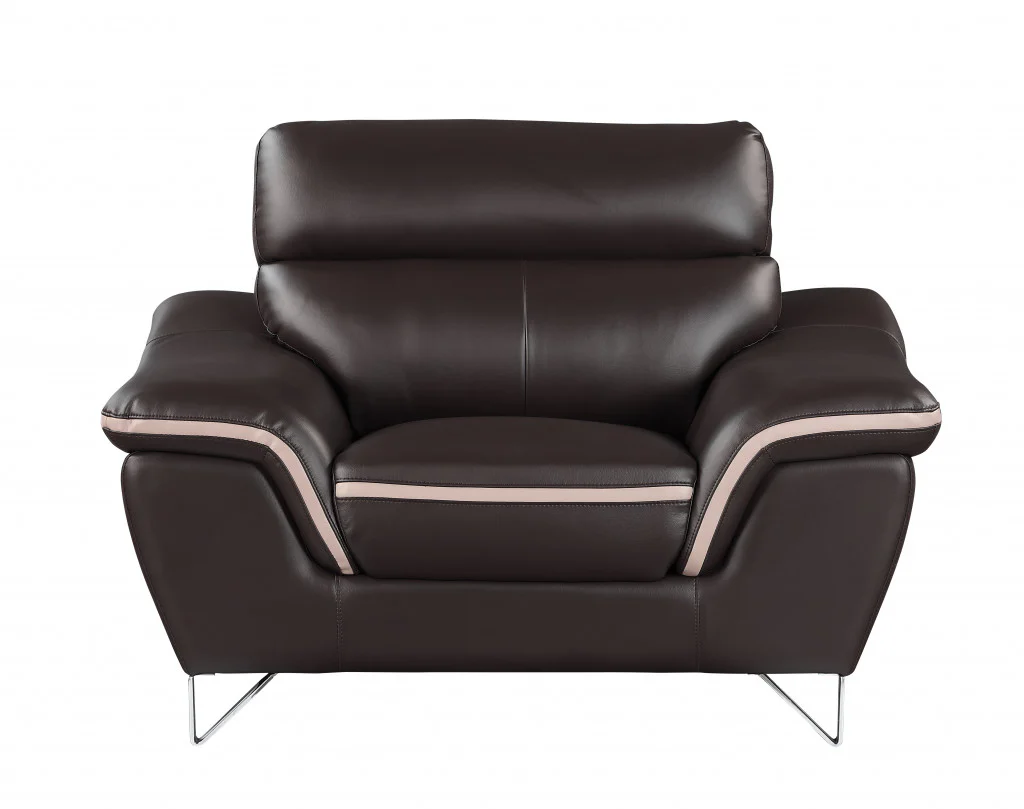 36" Brown Contemporary Leather Loveseat By Homeroots