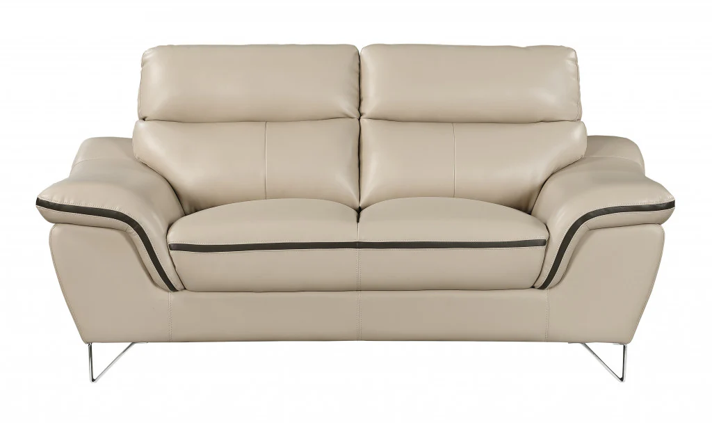 36" Contemporary Beige Leather Loveseat By Homeroots