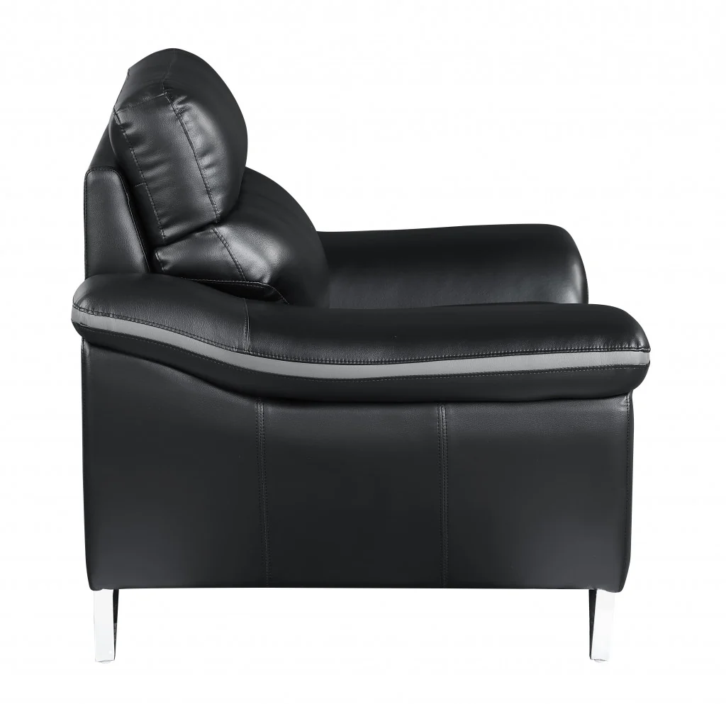 36" Contemporary Black Leather Loveseat By Homeroots - Image 5