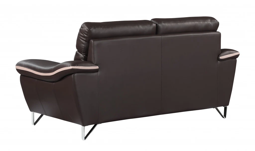 36" Contemporary Brown Leather Loveseat By Homeroots - Image 4