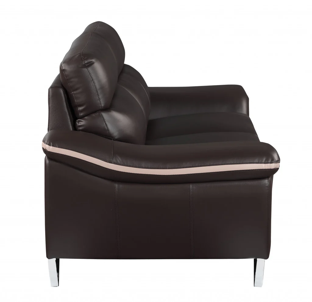 36" Contemporary Brown Leather Loveseat By Homeroots - Image 5