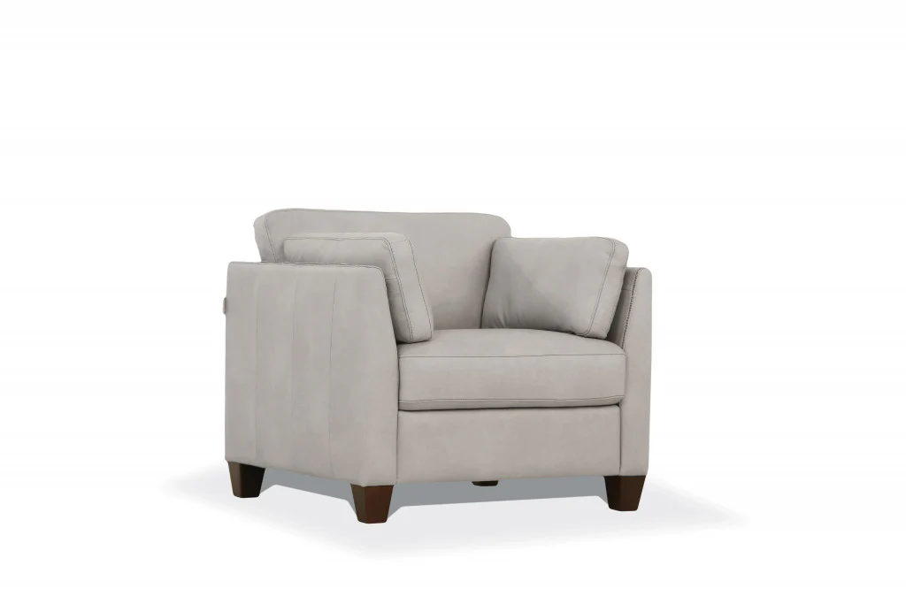 36" Dusty White Genuine Leather And Black Arm Chair By Homeroots
