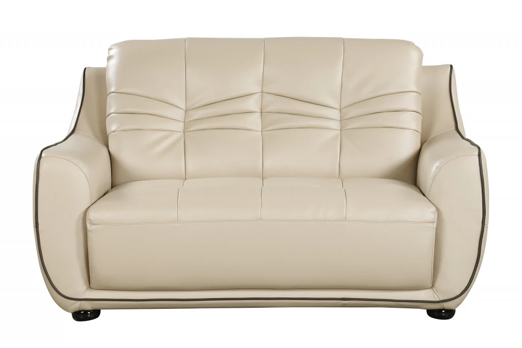 36" Elegant Beige Leather Loveseat By Homeroots