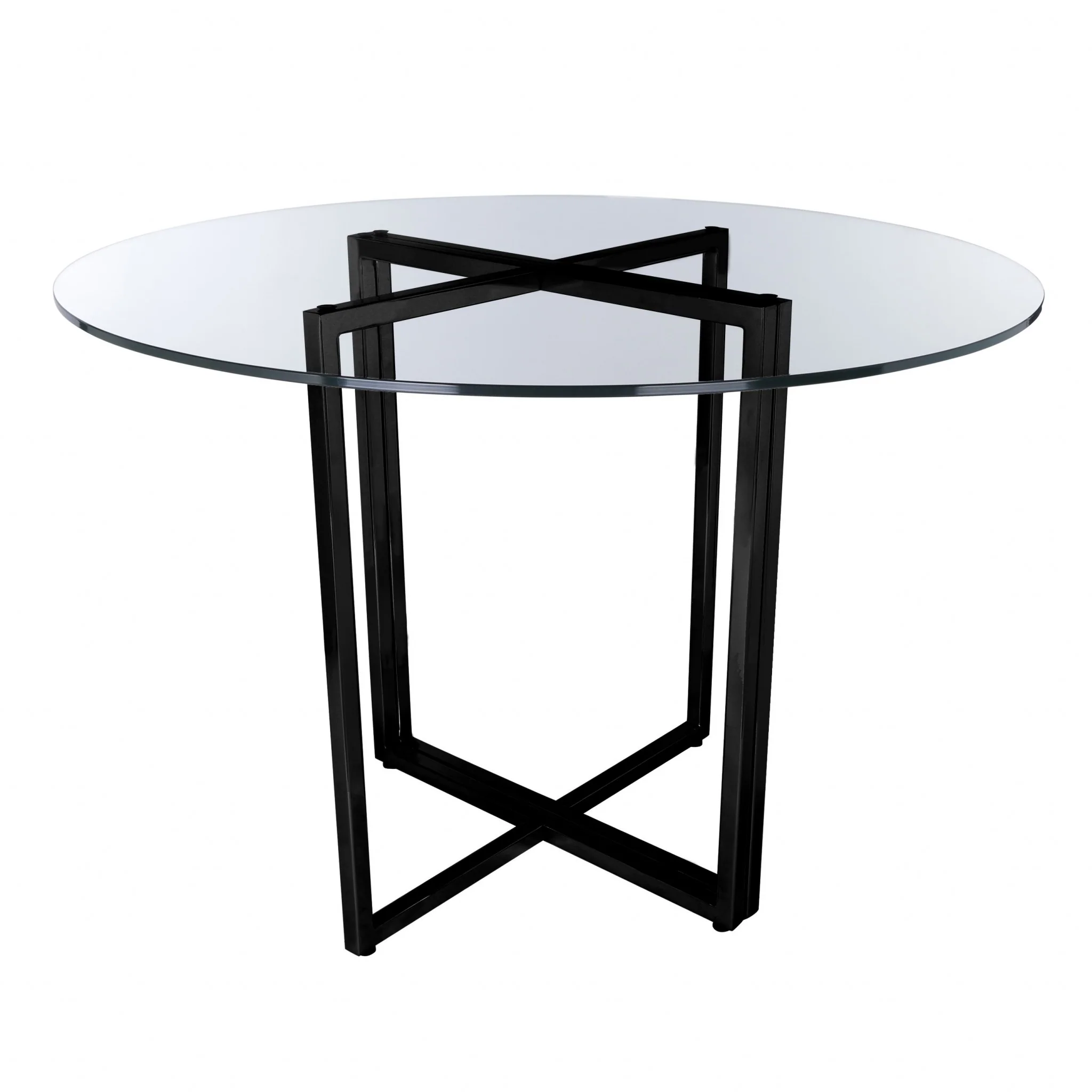 36" Glass Top Black Geo Base Round Dining Table By Homeroots