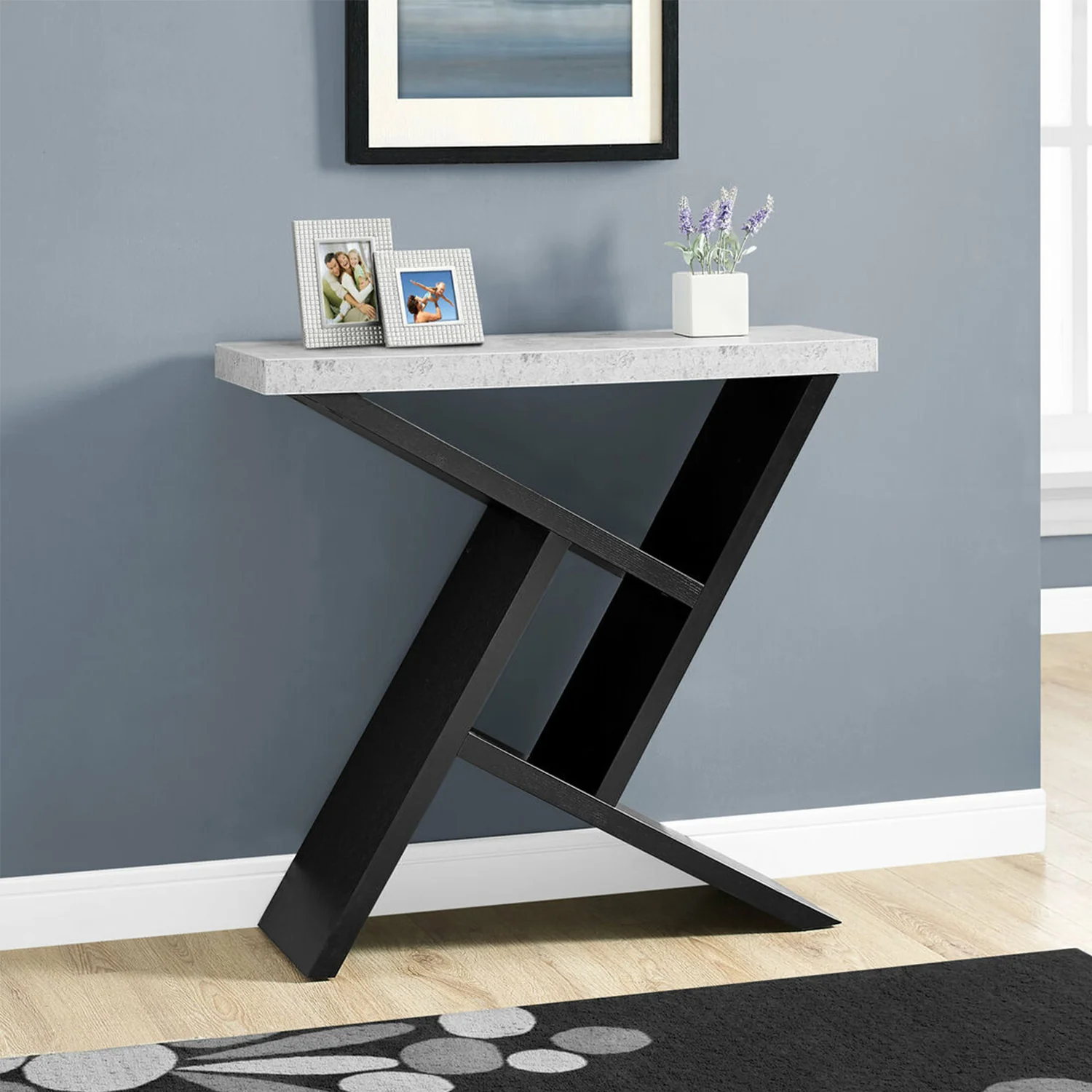 36" Gray And Black Abstract Console Table With Storage By Homeroots