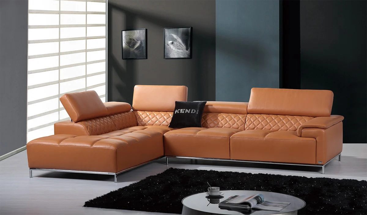 36' Orange Leather Foam Metal and Wood Sectional Sofa By Homeroots