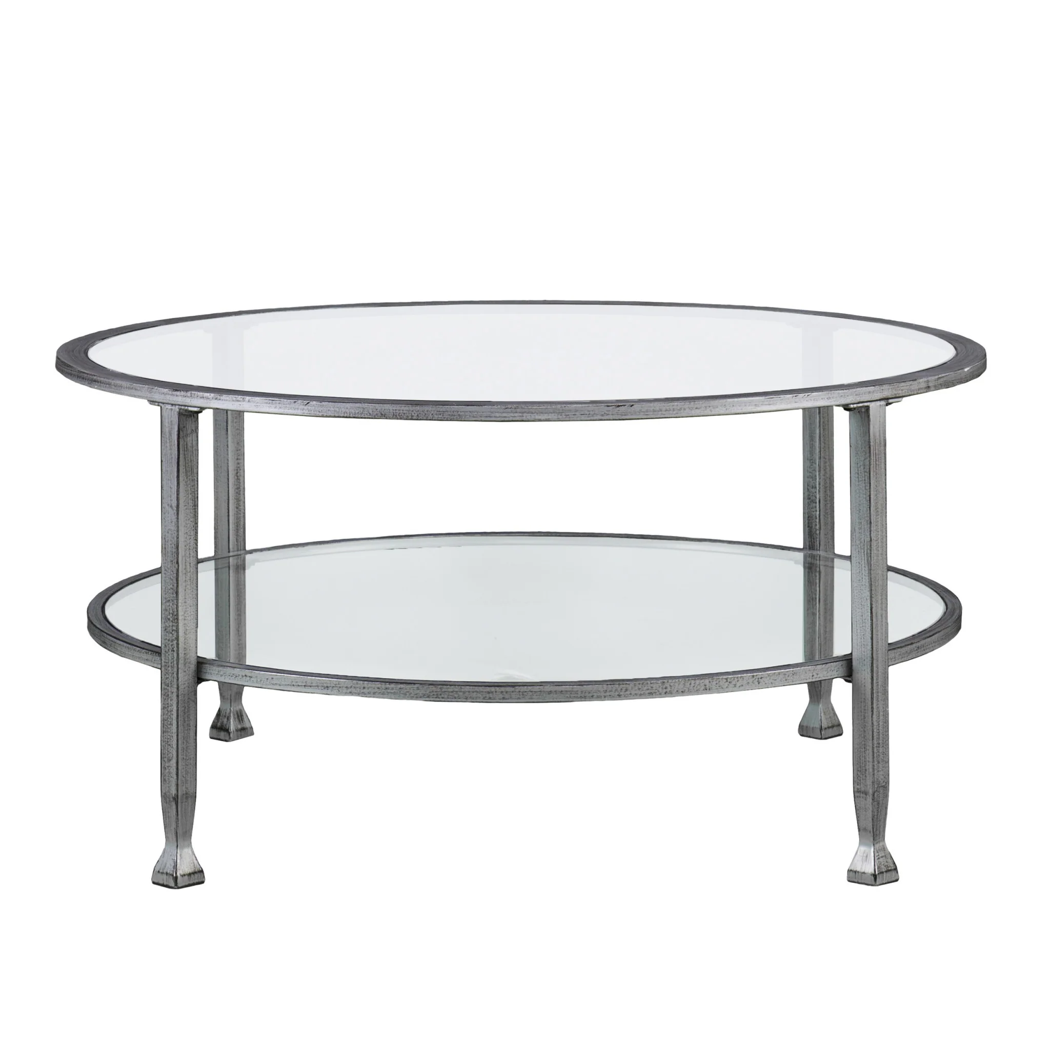 36" Silver Glass And Metal Round Coffee Table By Homeroots - Image 3