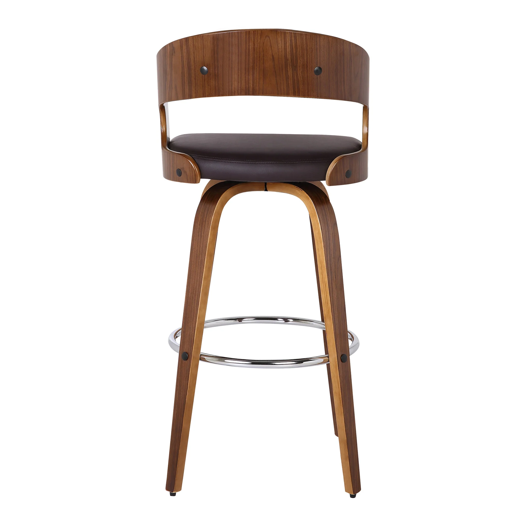 37" Brown Faux Leather And Solid Wood Swivel Counter Height Bar Chair By Homeroots - Image 2