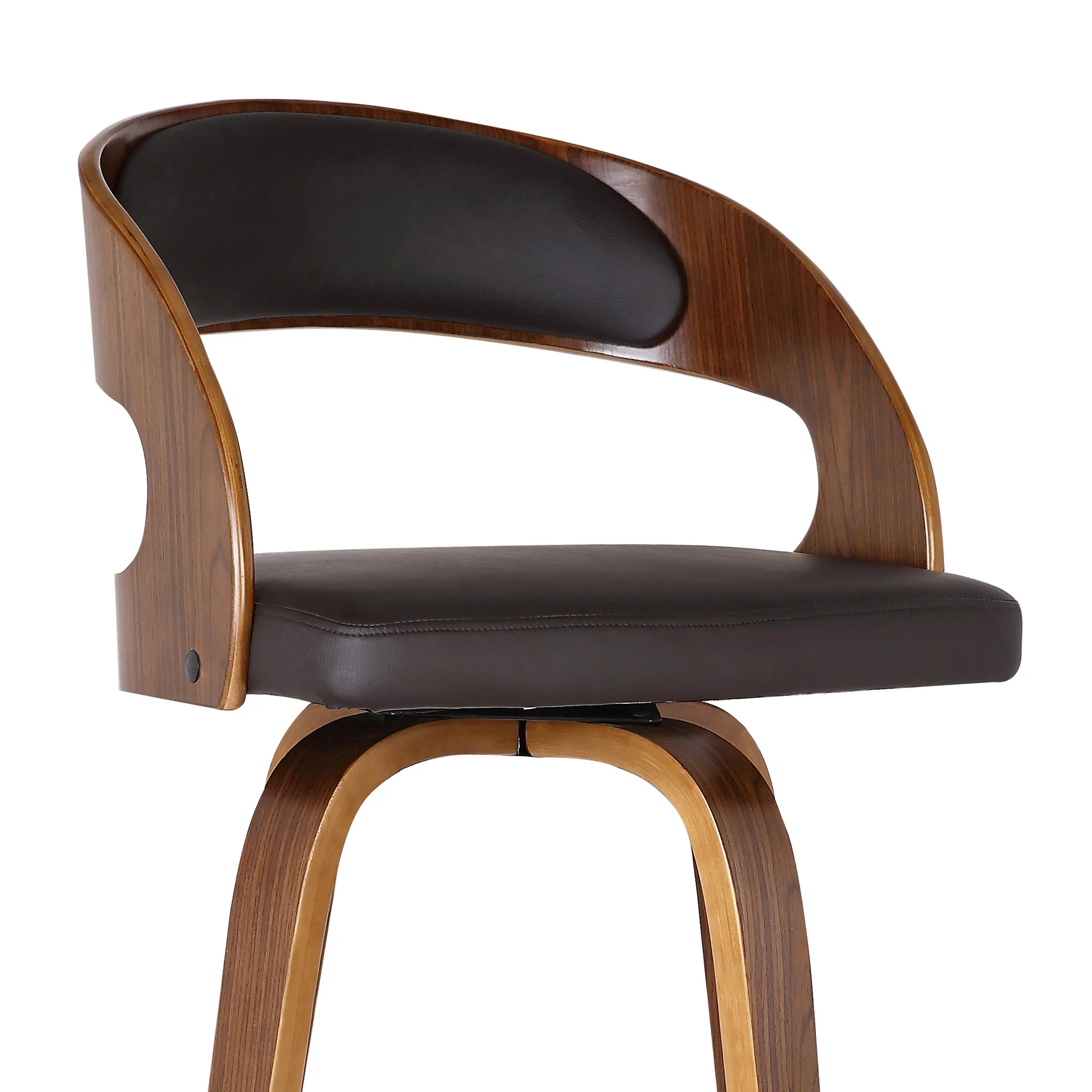 37" Brown Faux Leather And Solid Wood Swivel Counter Height Bar Chair By Homeroots - Image 6