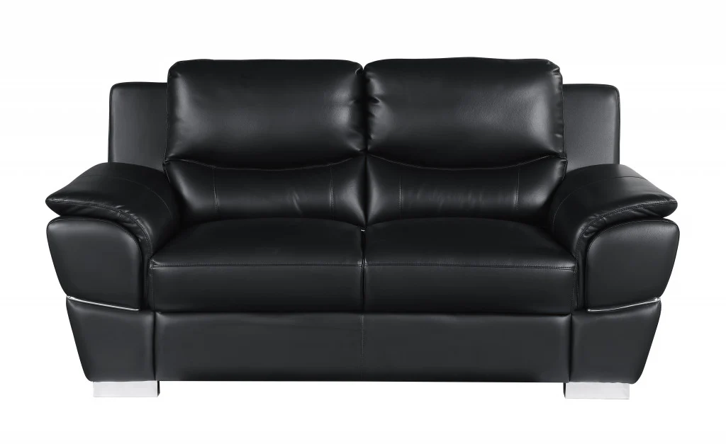37" Chic Black Leather Loveseat By Homeroots