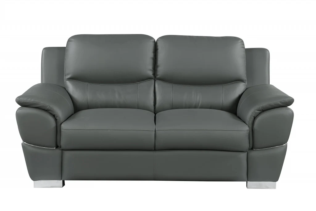 37" Chic Grey Leather Loveseat By Homeroots