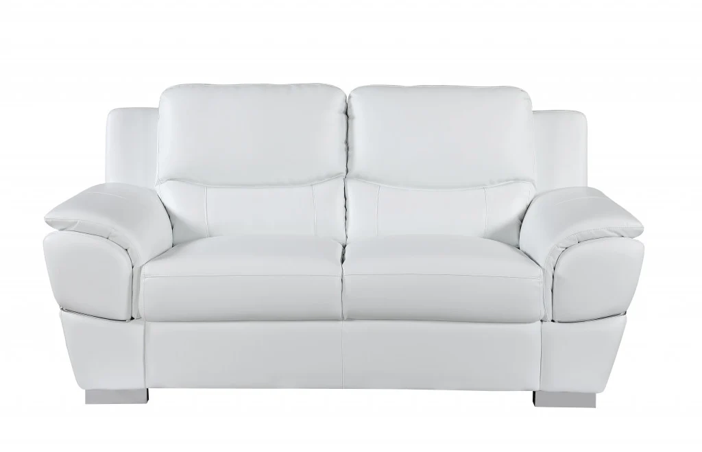 37" Chic White Leather Loveseat By Homeroots