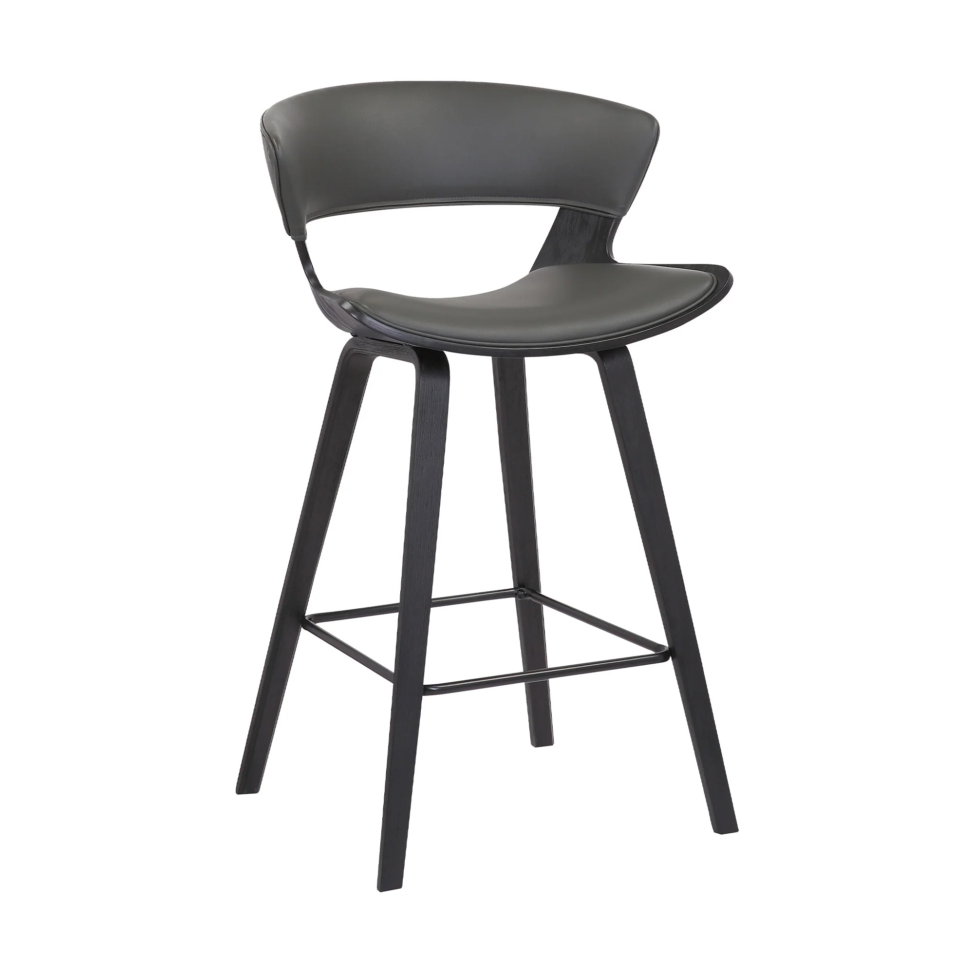 37" Gray And Black Iron Low back Counter Height Bar Chair With Footrest By Homeroots