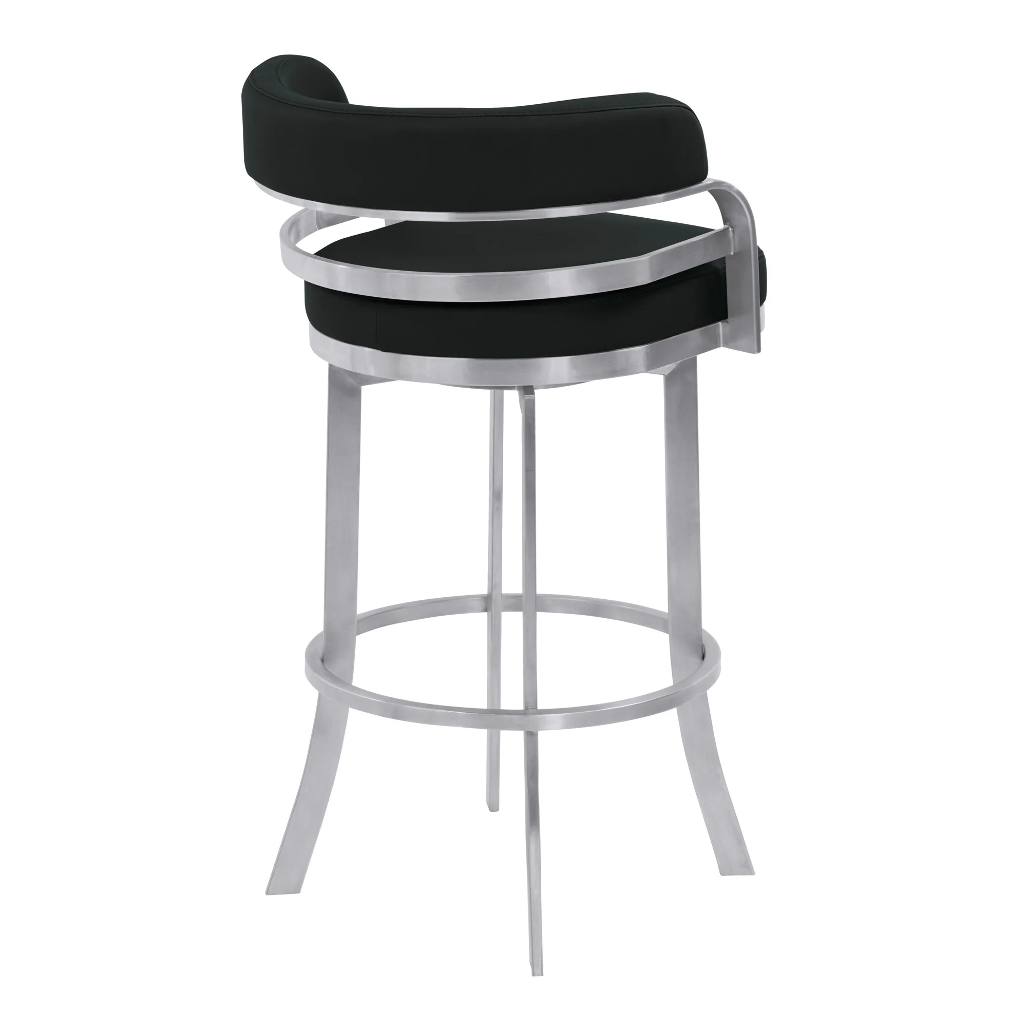 38" Black And Silver Faux Leather And Iron Swivel Low Back Bar Height Chair With Footrest By Homeroots - Image 3