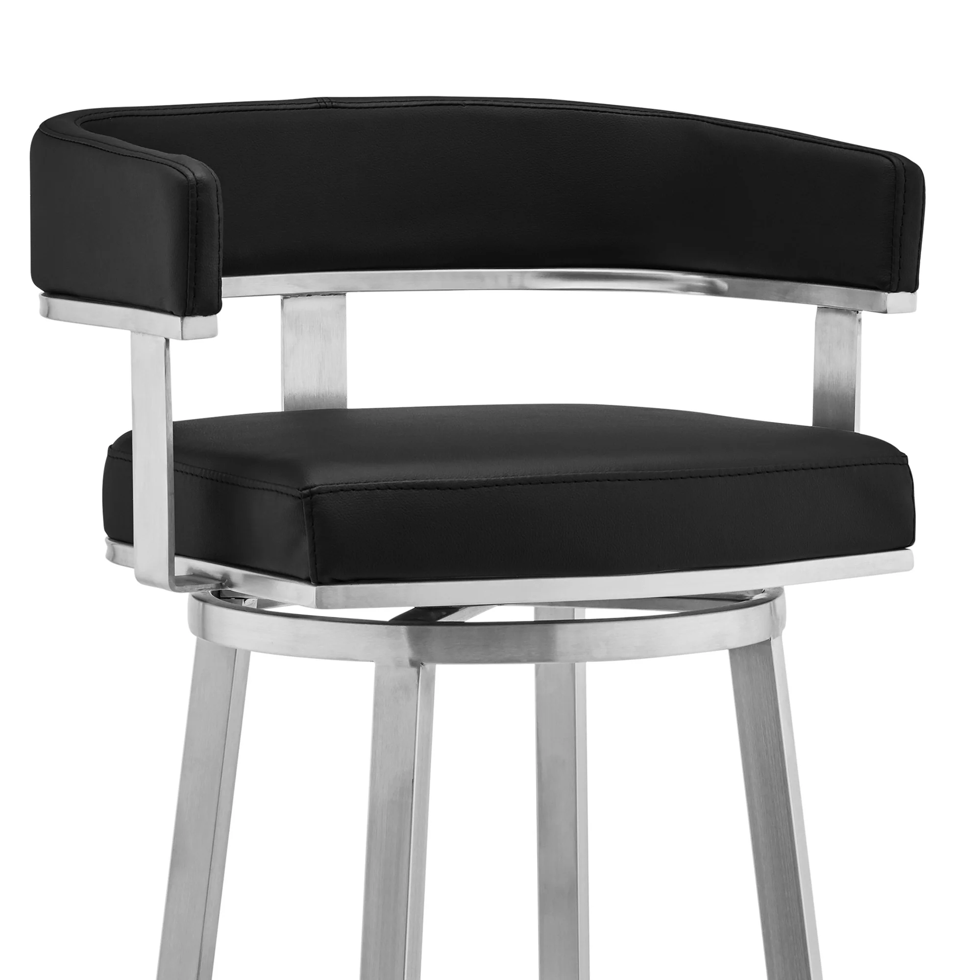 38" Black And Silver Faux Leather Swivel Low Back Bar Height Chair With Footrest By Homeroots - Image 5