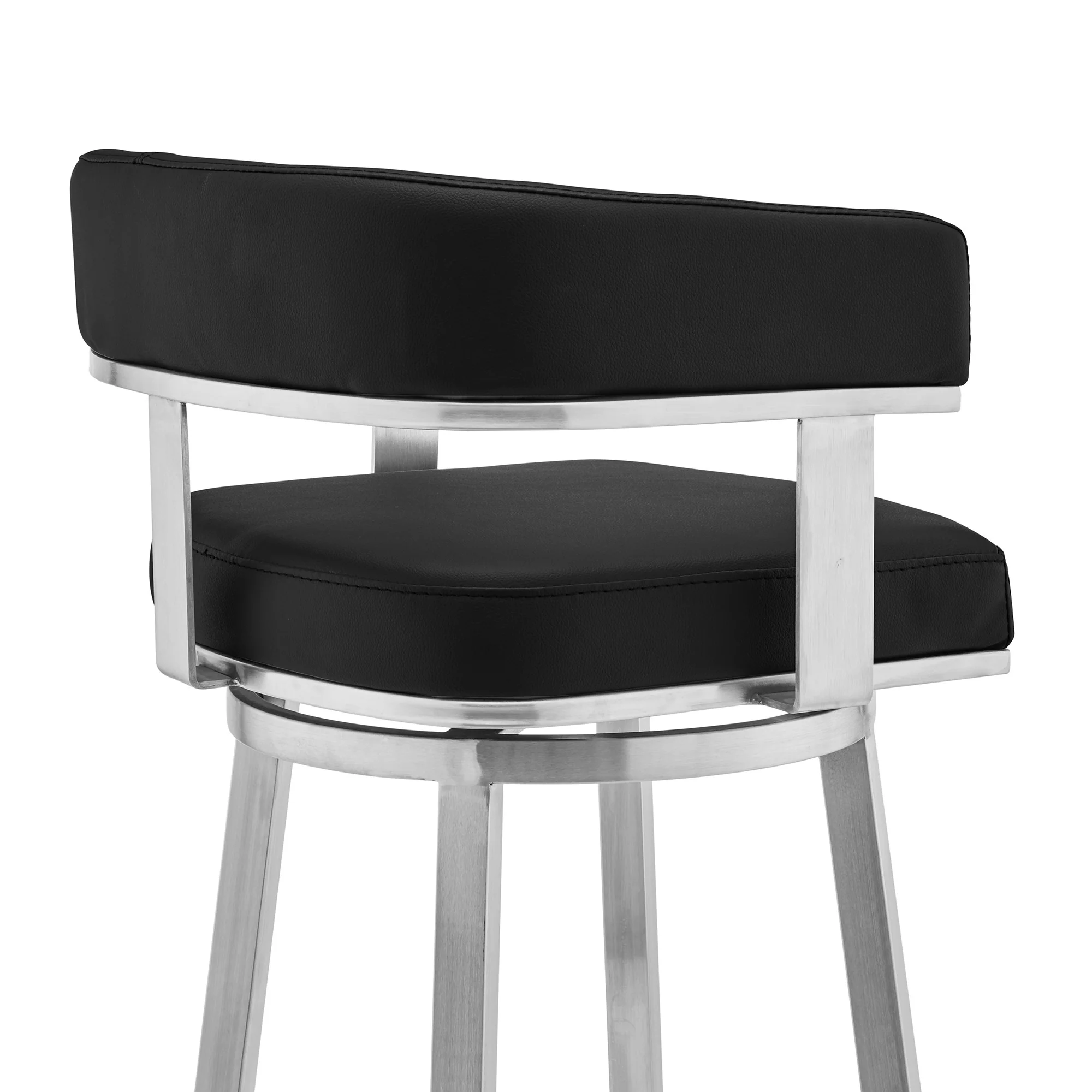 38" Black And Silver Faux Leather Swivel Low Back Bar Height Chair With Footrest By Homeroots - Image 6
