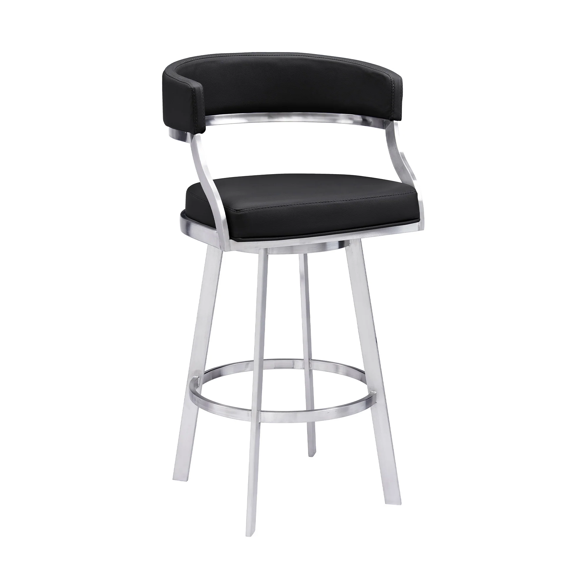 38" Black Faux Leather And Iron Swivel Counter Height Bar Chair By Homeroots