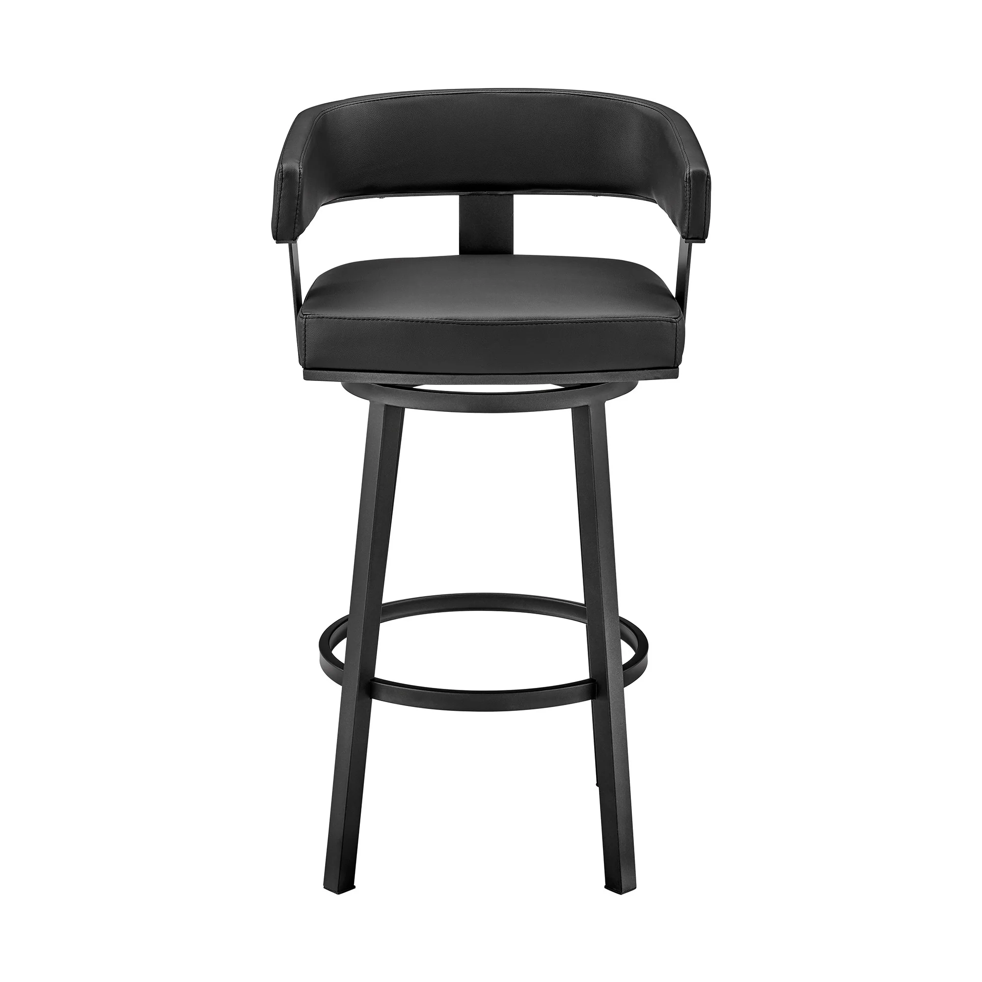 38" Black Faux Leather And Iron Swivel Low Back Bar Height Chair By Homeroots - Image 2