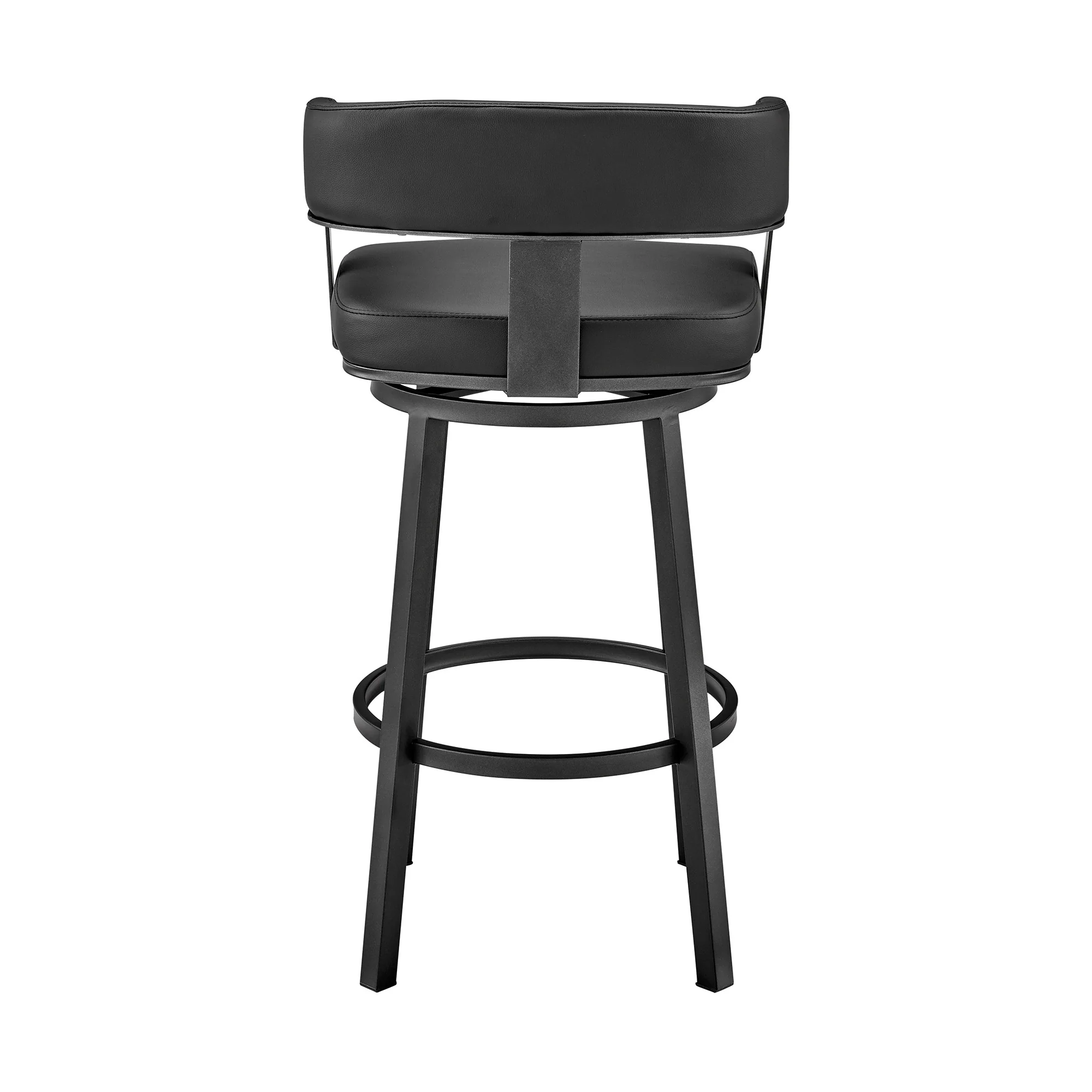 38" Black Faux Leather And Iron Swivel Low Back Bar Height Chair By Homeroots - Image 5
