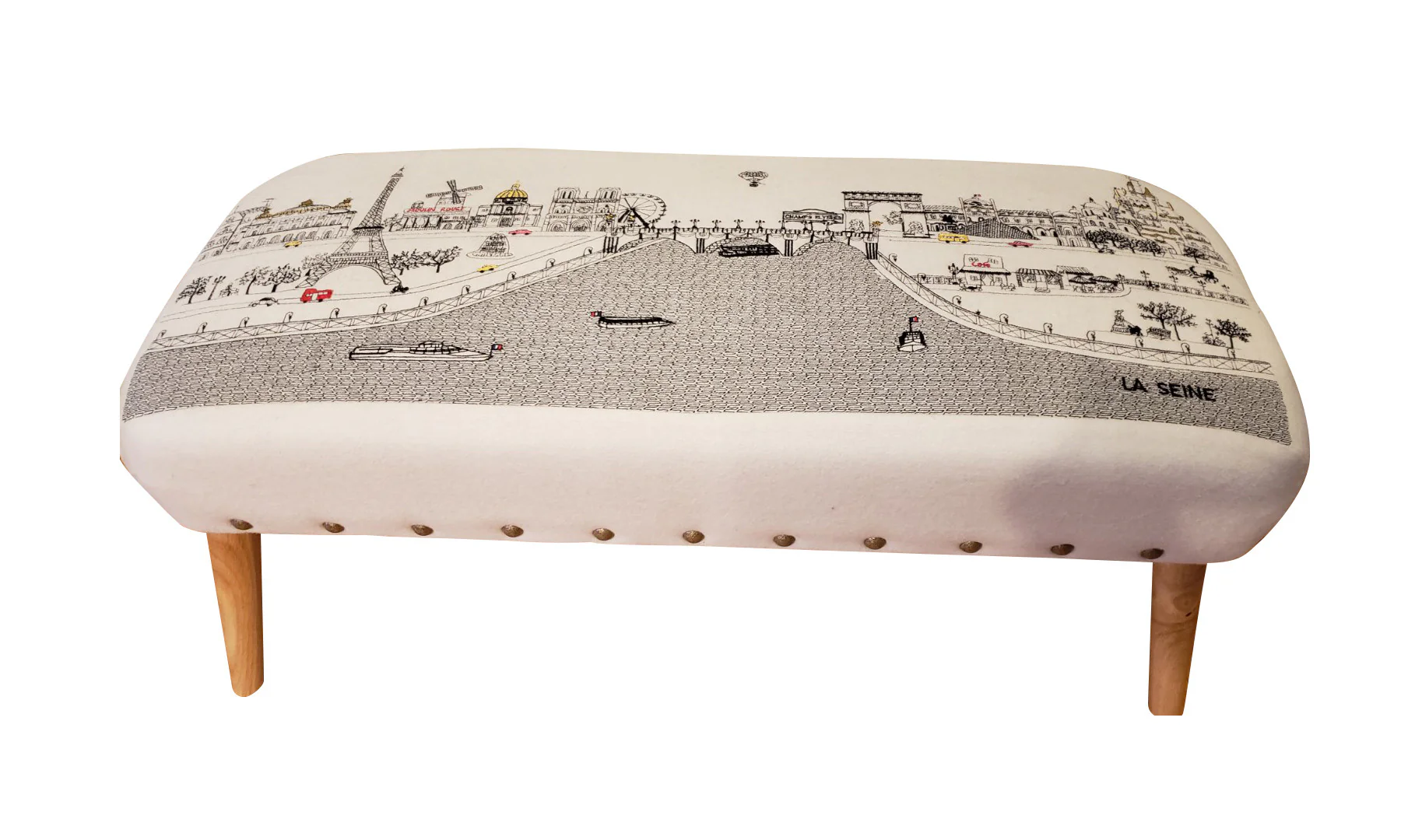 38" Paris Daylight Skyline Embroidered Ottoman By Homeroots