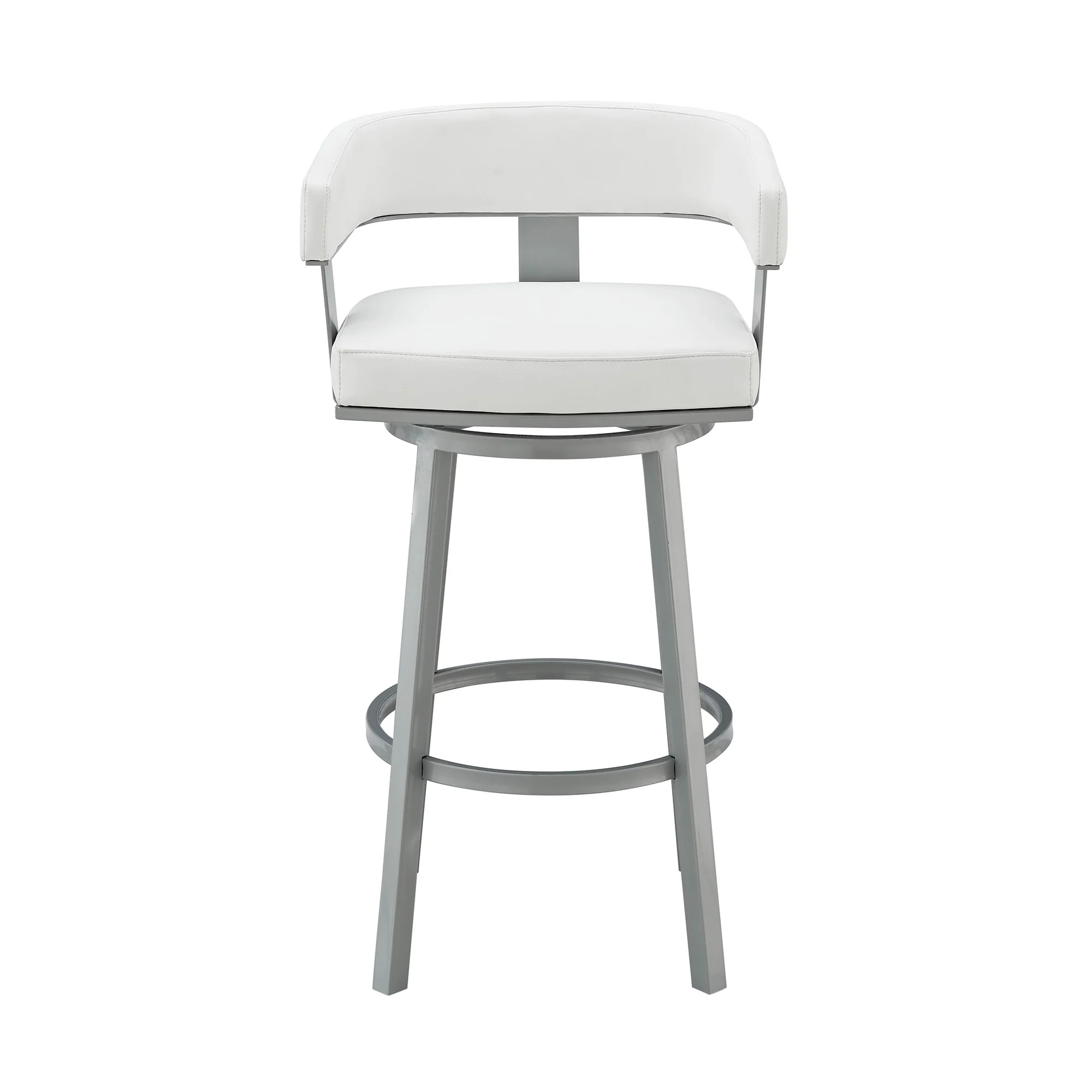 38" White Faux Leather And Iron Swivel Low Back Bar Height Chair By Homeroots - Image 2