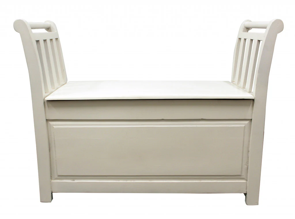 38" White Solid Wood Entryway Bench With Flip Top and High Sides By Homeroots