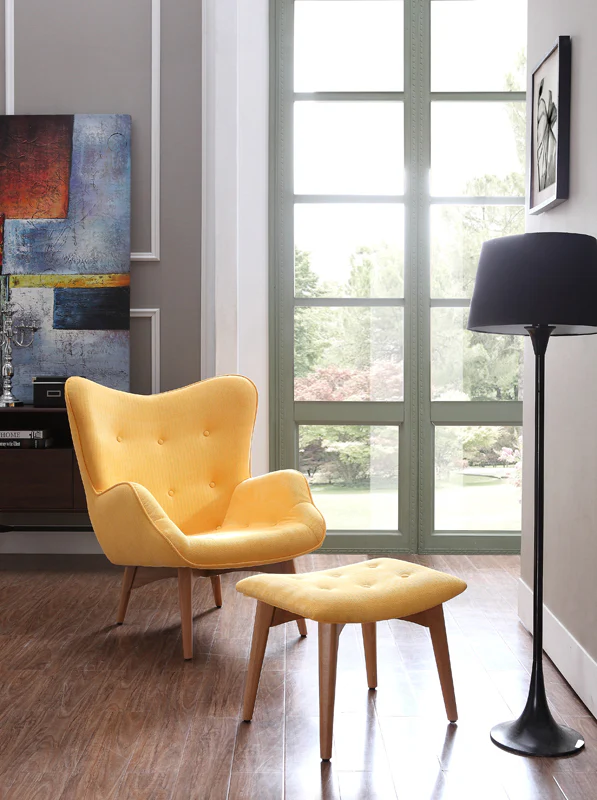 38' Yellow Fabric and Wood Tufted Chair and Ottoman By Homeroots