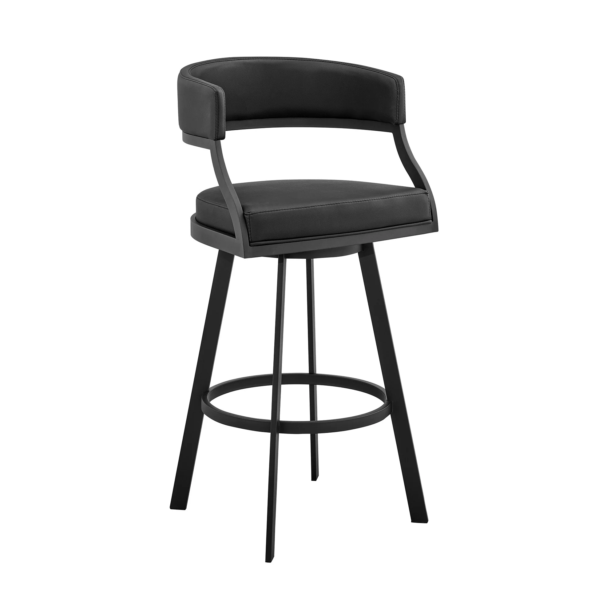 39" Black Faux Leather And Iron Swivel Low Back Bar Height Chair By Homeroots