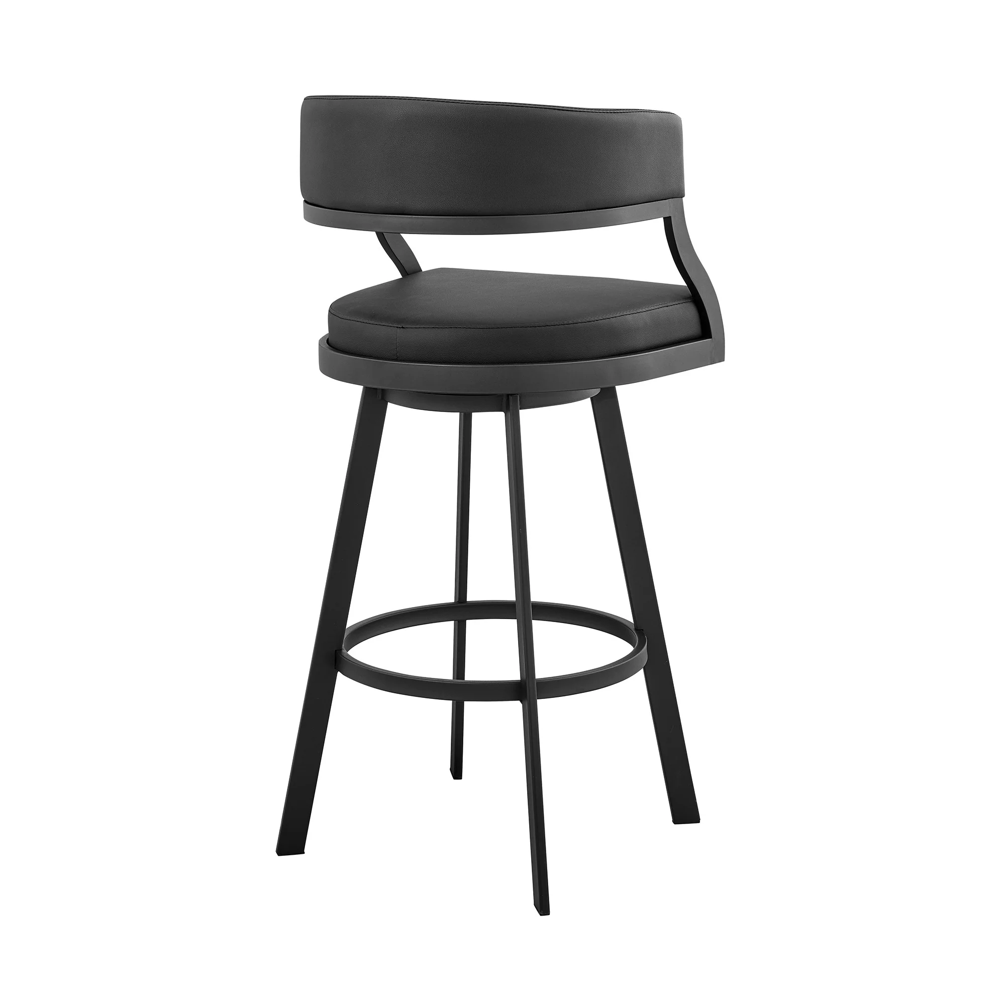 39" Black Faux Leather And Iron Swivel Low Back Bar Height Chair By Homeroots - Image 4