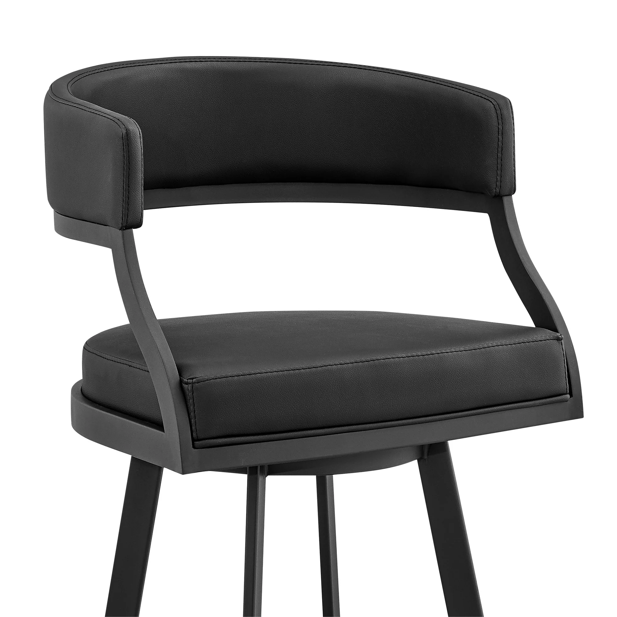 39" Black Faux Leather And Iron Swivel Low Back Bar Height Chair By Homeroots - Image 7