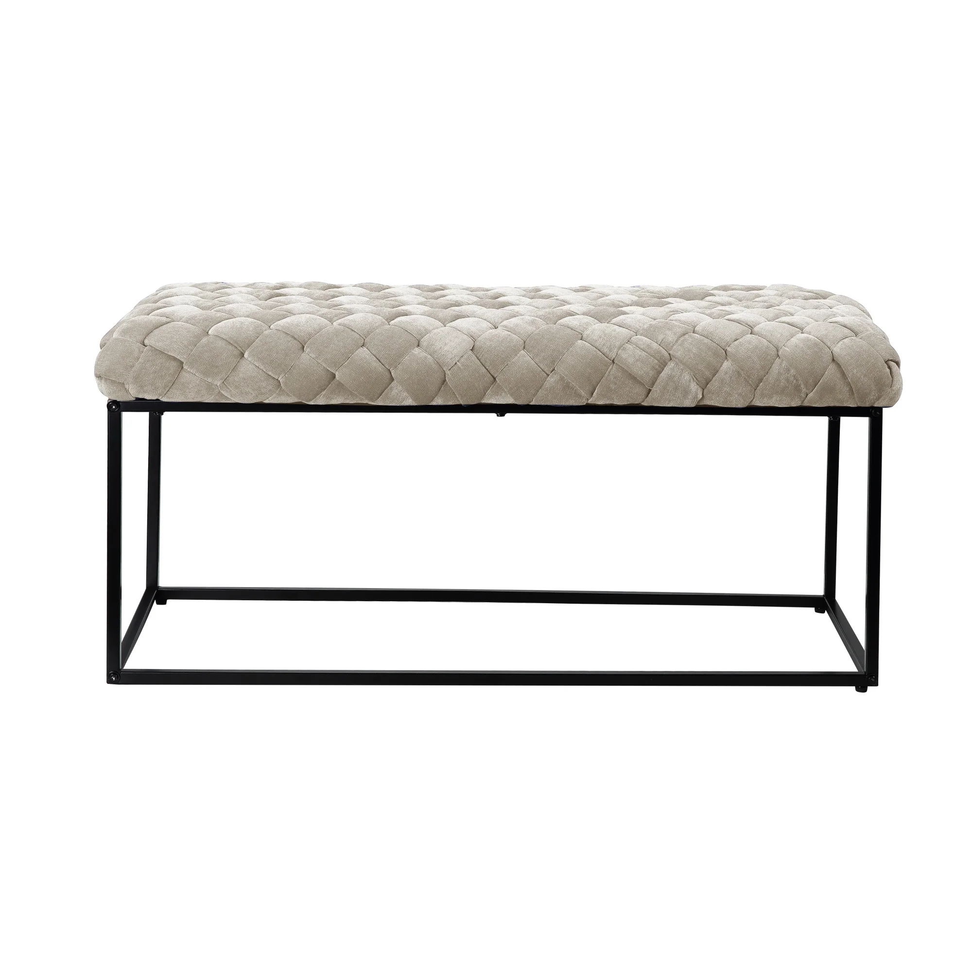 39" Cream And Black Upholstered Velvet Bench By Homeroots