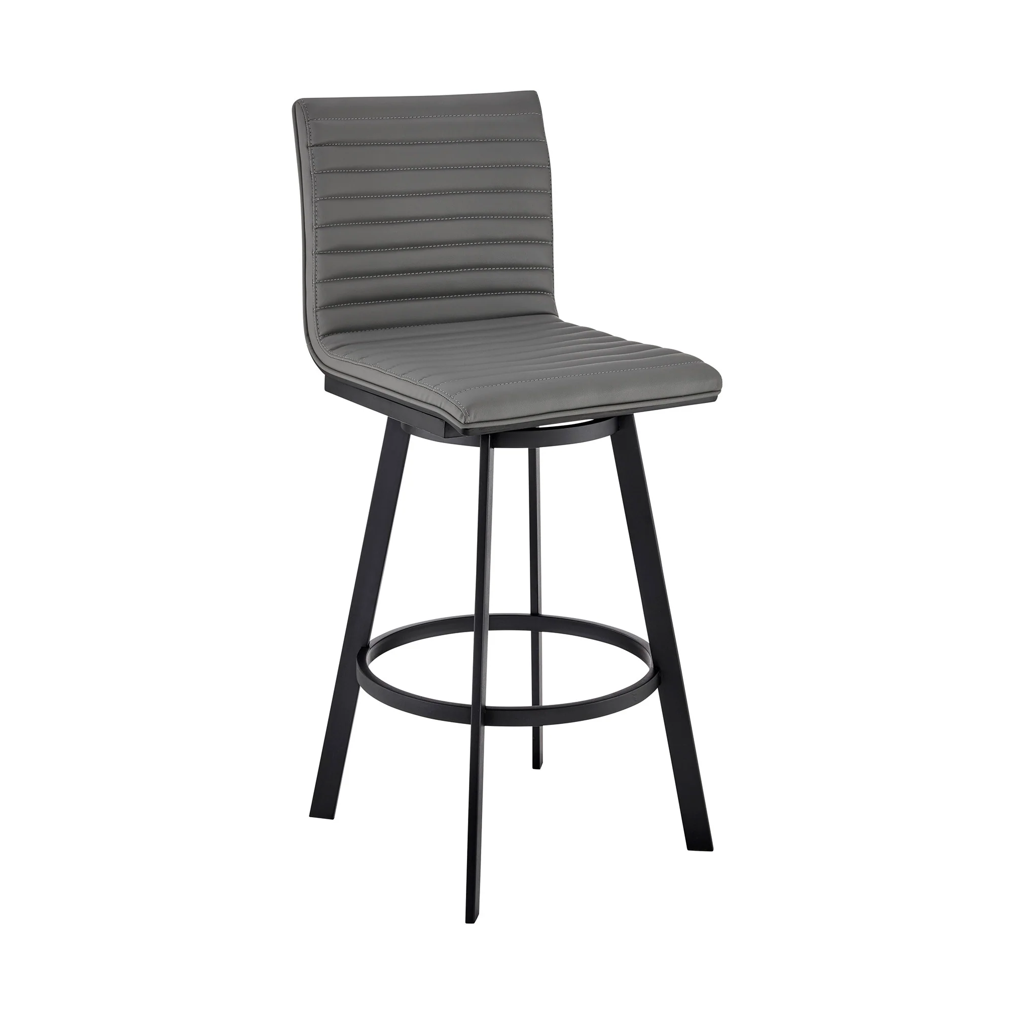 39" Gray Faux Leather And Iron Swivel Counter Height Bar Chair By Homeroots