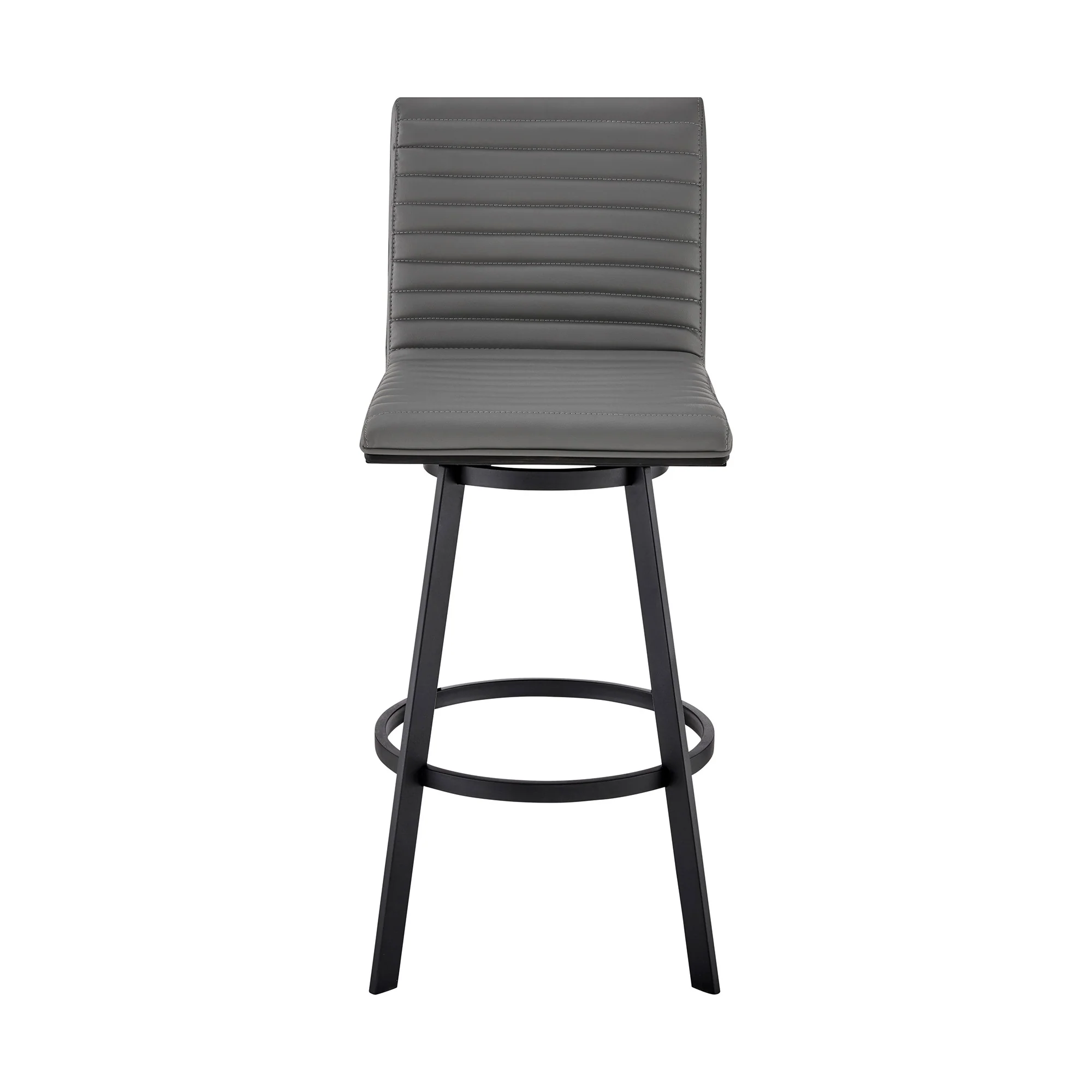 39" Gray Faux Leather And Iron Swivel Counter Height Bar Chair By Homeroots - Image 2