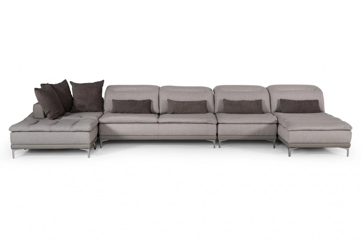 39' Grey Fabric Foam Wood and Stainless Steel Sectional Sofa By Homeroots