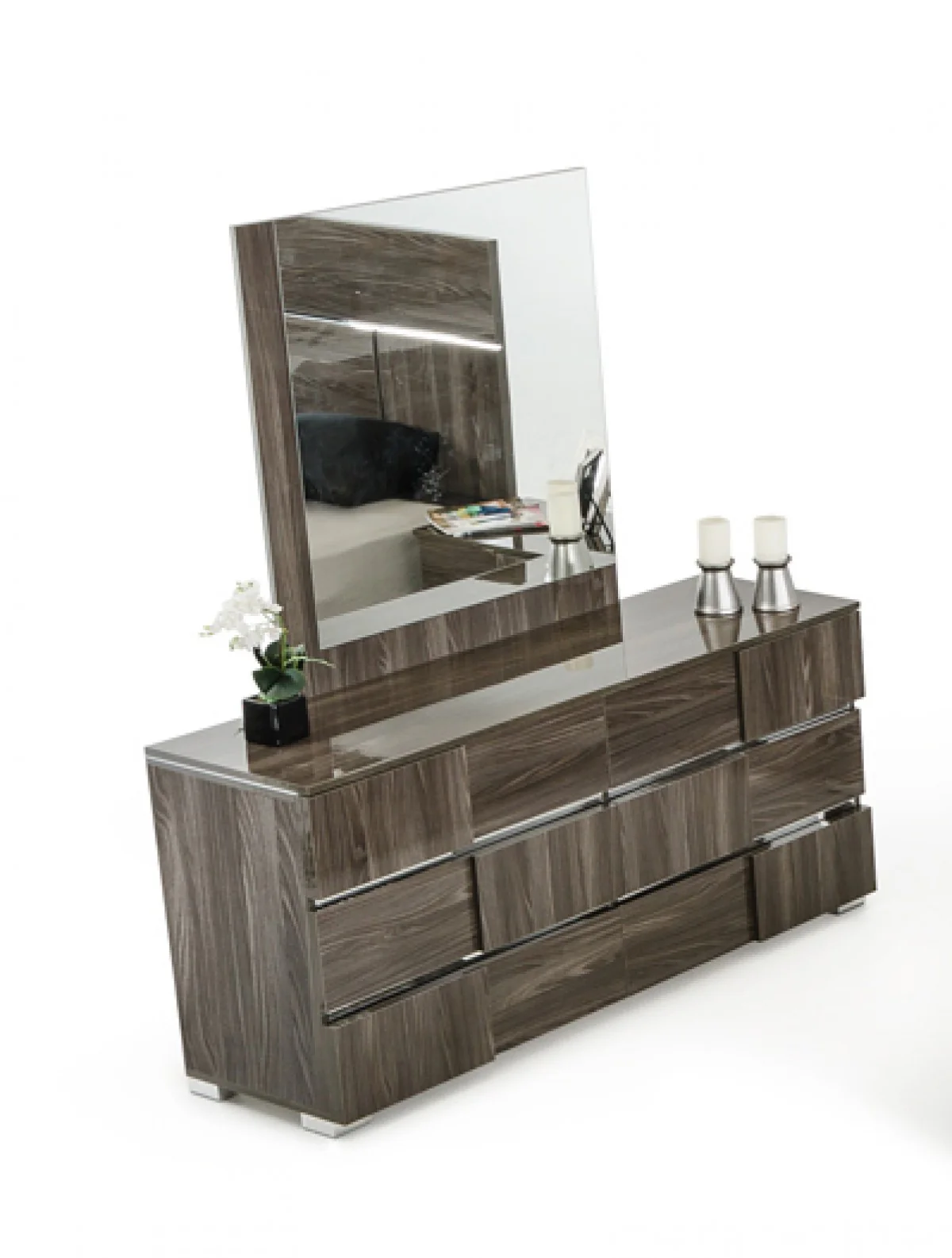 39" Grey MDF Veneer and Glass Mirror By Homeroots