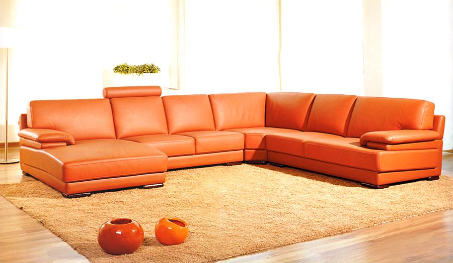 39' Orange Leather and Wood Sectional Sofa By Homeroots