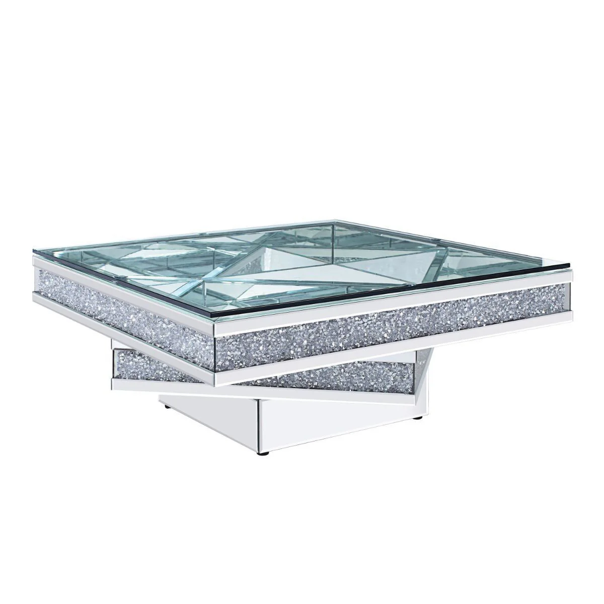39" Silver And Clear Glass Bling Contemporary Three Tier Square Mirrored Coffee Table By Homeroots