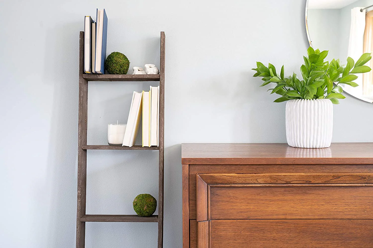 4 Step Rustic Black Wood Ladder Shelf By Homeroots - Image 2
