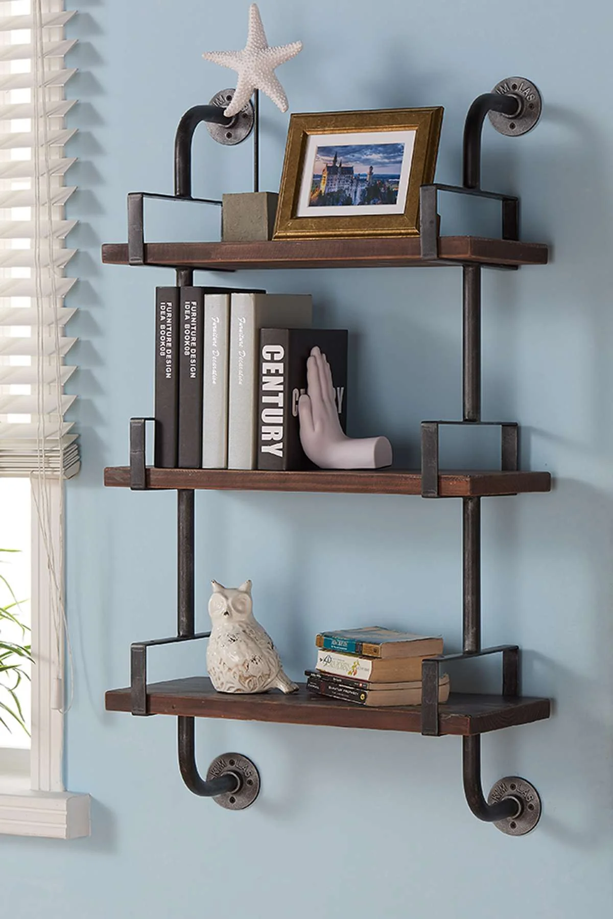 40" Booker Industrial Pine Wood Floating Wall Shelf in Gray and Walnut Finish By Armen Living