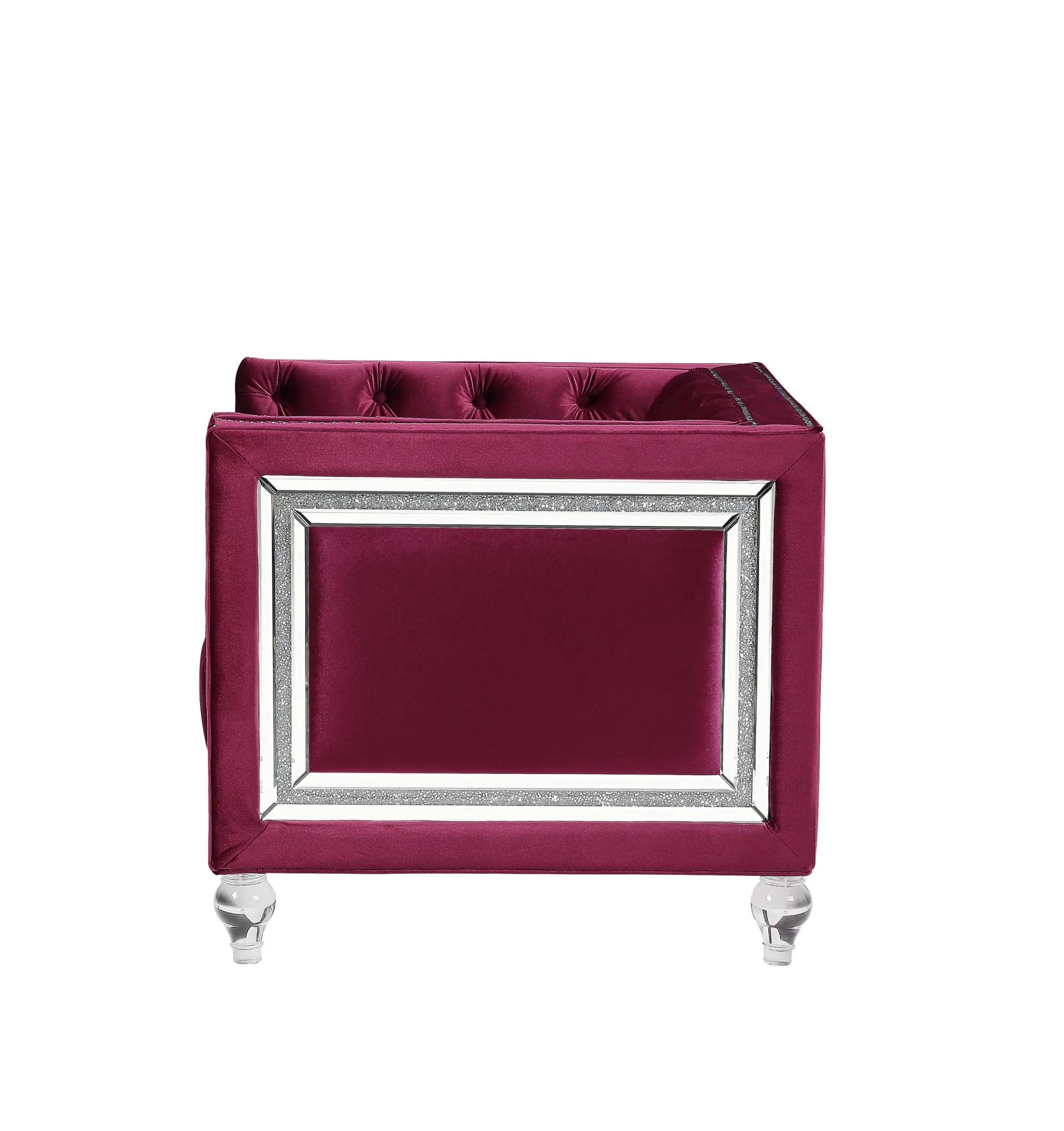 40" Burgundy Velvet And Black Tufted Arm Chair By Homeroots - Image 2